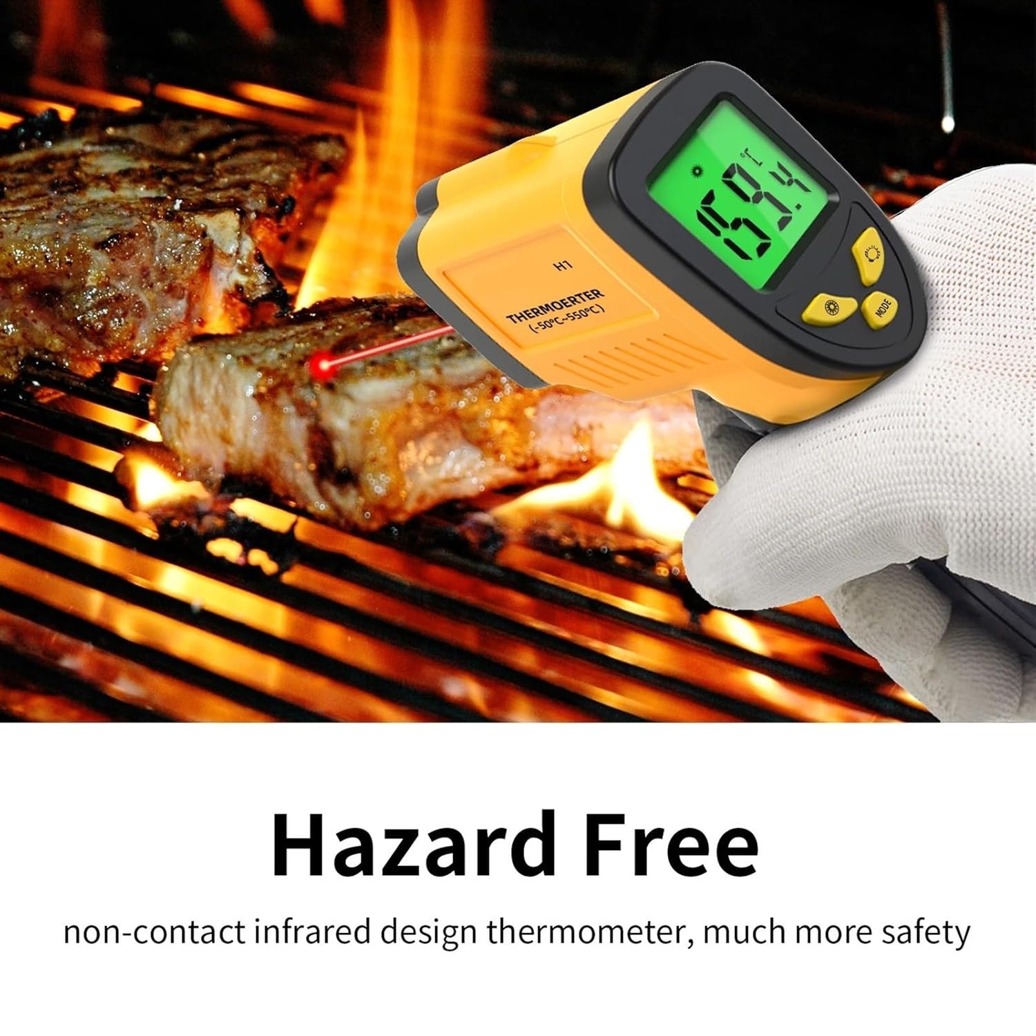 Infrared Thermometer Gun -50~550°C Handheld Digital Non-Contact Industrial Thermometers Pyrometer Measuring Tester Tools(H3-50-1400C)
