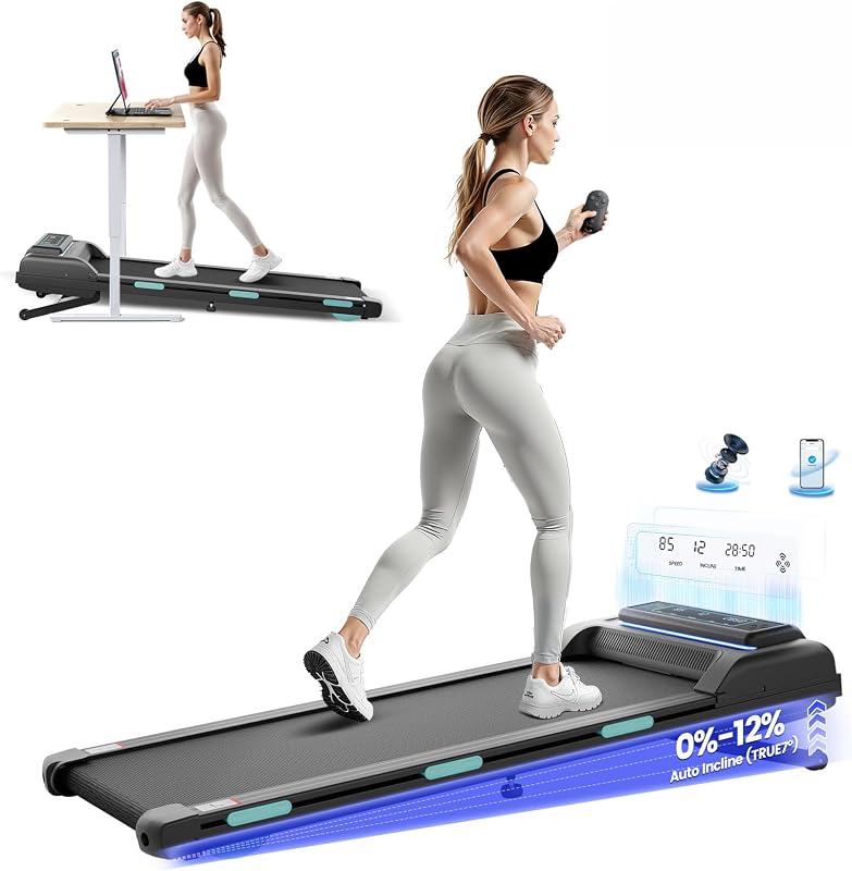 Trygoal Walking Pad Treadmill with 12% 11-Level Auto Incline, 450 lbs Capacity, Under Desk Treadmills with Bluetooth Speaker, Powerful Walking Pad for Home Hiking, LED Screen, APP Connect