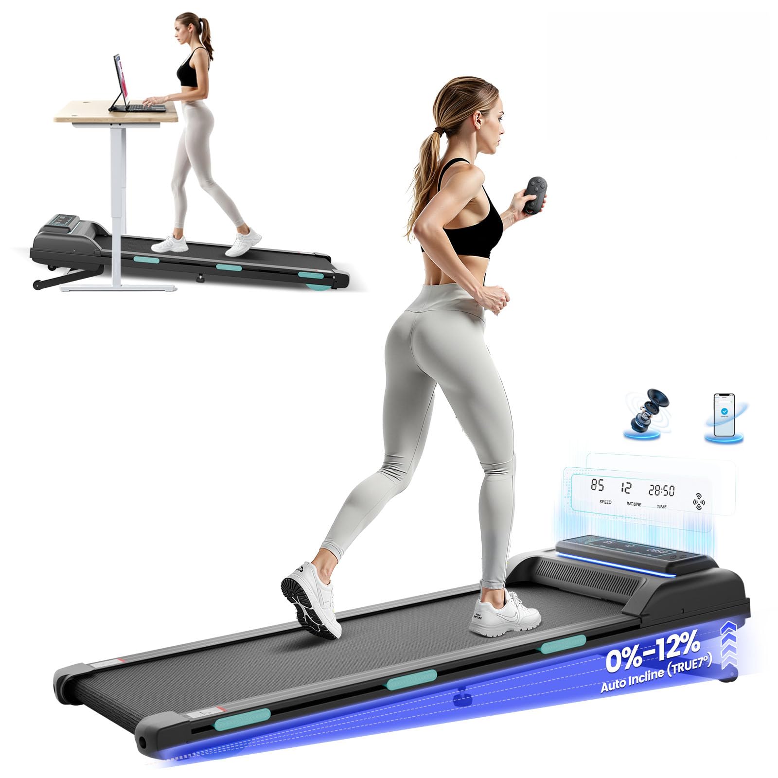 Photo 1 of *PARTS ONLY* Trygoal Walking Pad Treadmill with 12% 11-Level Auto Incline, 450 lbs Capacity, Under Desk Treadmills with Bluetooth Speaker, Powerful Walking Pad for Home Hiking, LED Screen, APP Connect