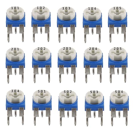 BOJACK 15 Values 150 pcs 100 Ohm- 2M Ohm Variable Resistor 6mm Potentiometer Assortment Kit packag in a Clear Plastic Box