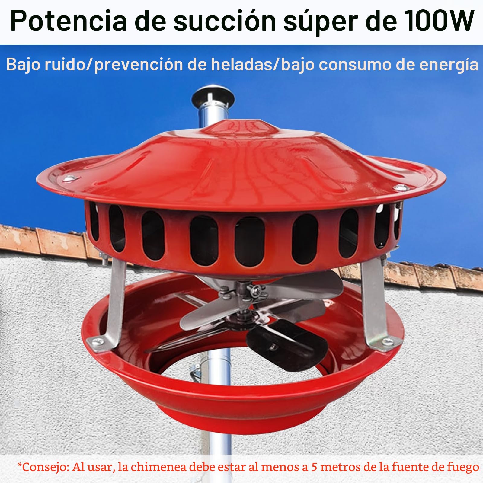 Extractor de humos de 100W, Ventilador de Chimenea de Doble Cabeza de 12-21cm con 7 Aspas Máquina de Humo Silenciosa Extractor de Humos Ventilador de Chimenea