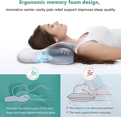Miniatura 5 de Almohada cervical para aliviar el dolor de cuello, almohada ergonómica ajustable de espuma viscoelástica para aliviar el dolor de cuello y hombros,
