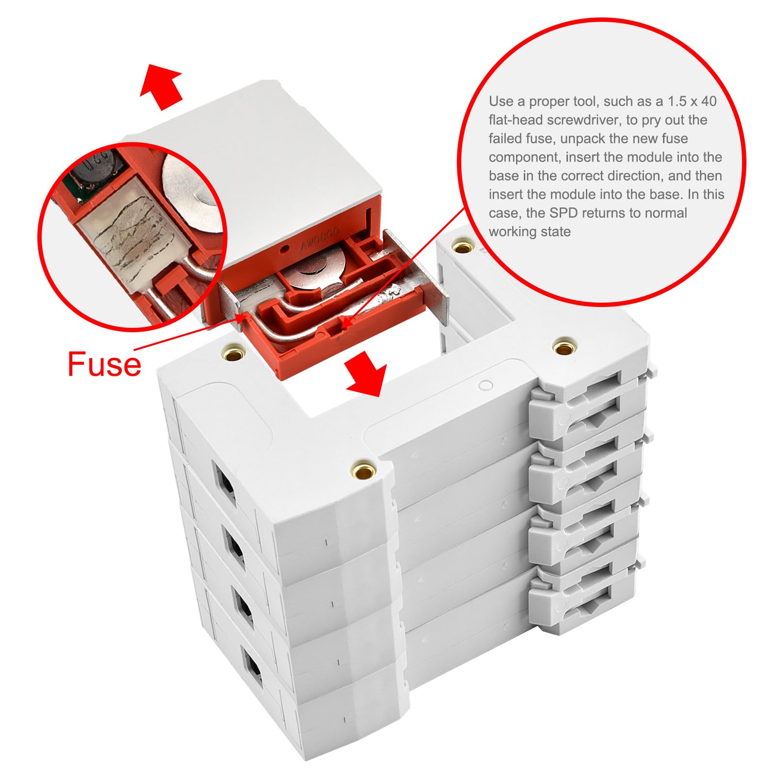Heschen Surge Protective Device SPD, HS-20RT-C, 4P 350VAC 20KA, Built-in replaceable over current fuse, Low-Voltage Arrester - Image 3