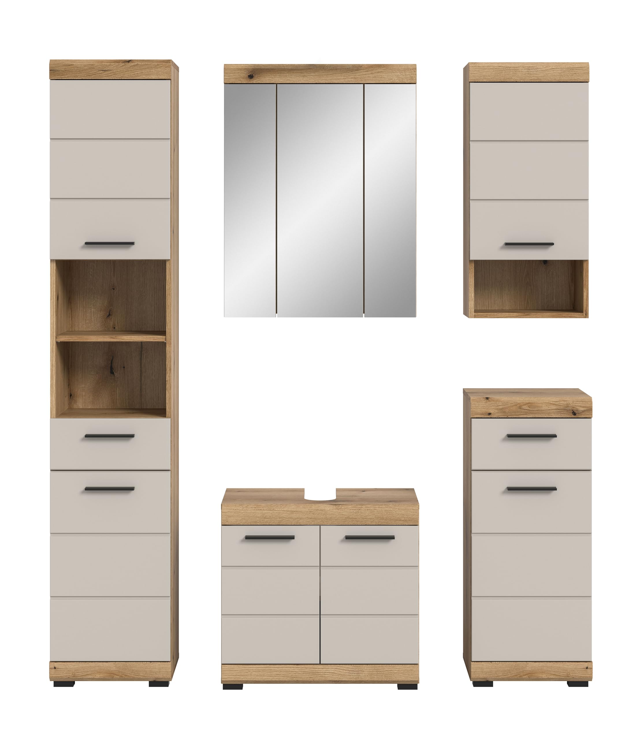 xonox.home – Badkombination Scout 164x191x34 cm in Evoak Oak und Kaschmir Nachbildung matt – Breites Badmöbel-Set mit klarer Formensprache – modern – Bild 2