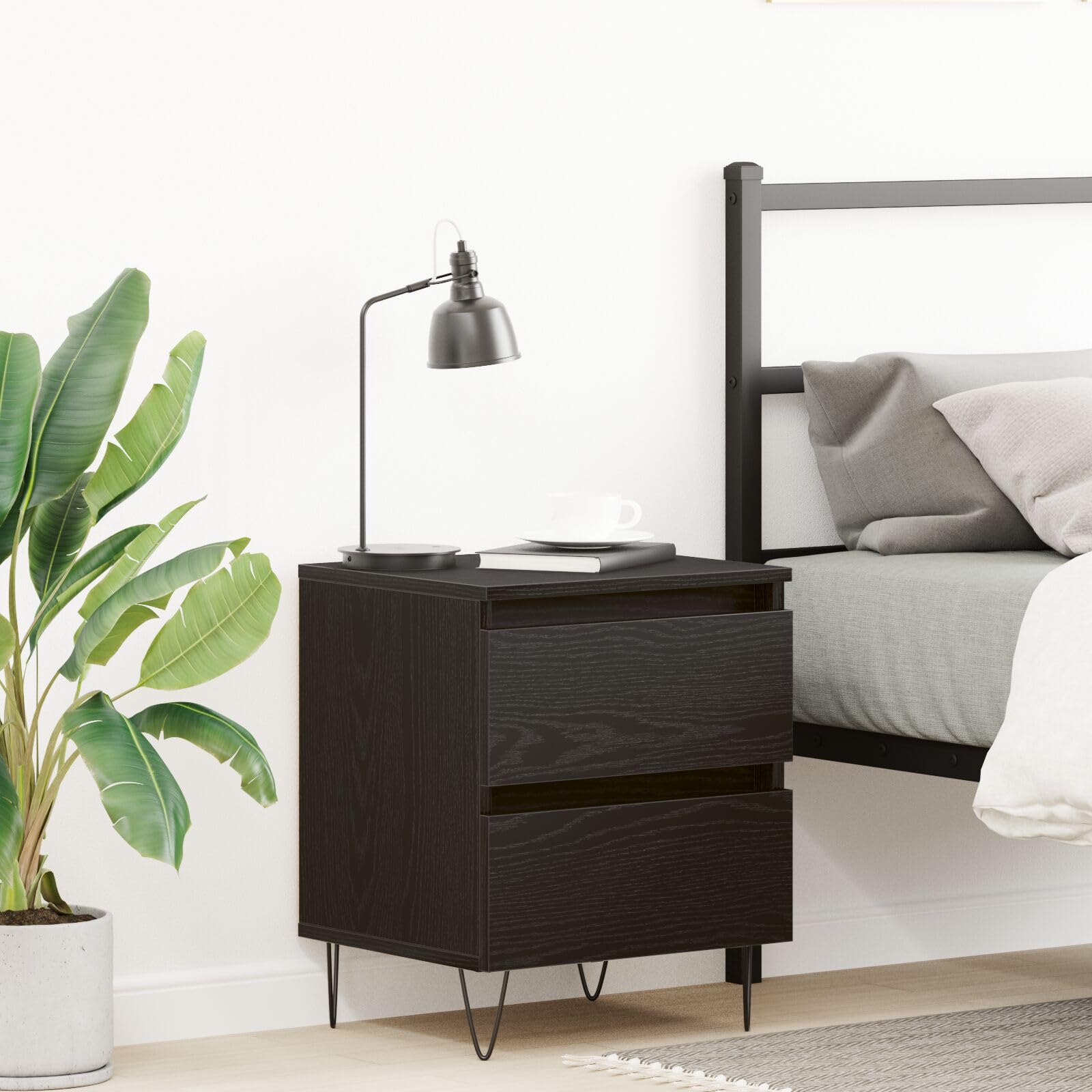 SXZenSpace 863486 Bedside Cabinet Black Oak 40x35x50 cm Engineered Wood Tables Drawers Side End Table Nightstand Storage Organizer Home Stand for Bedroom