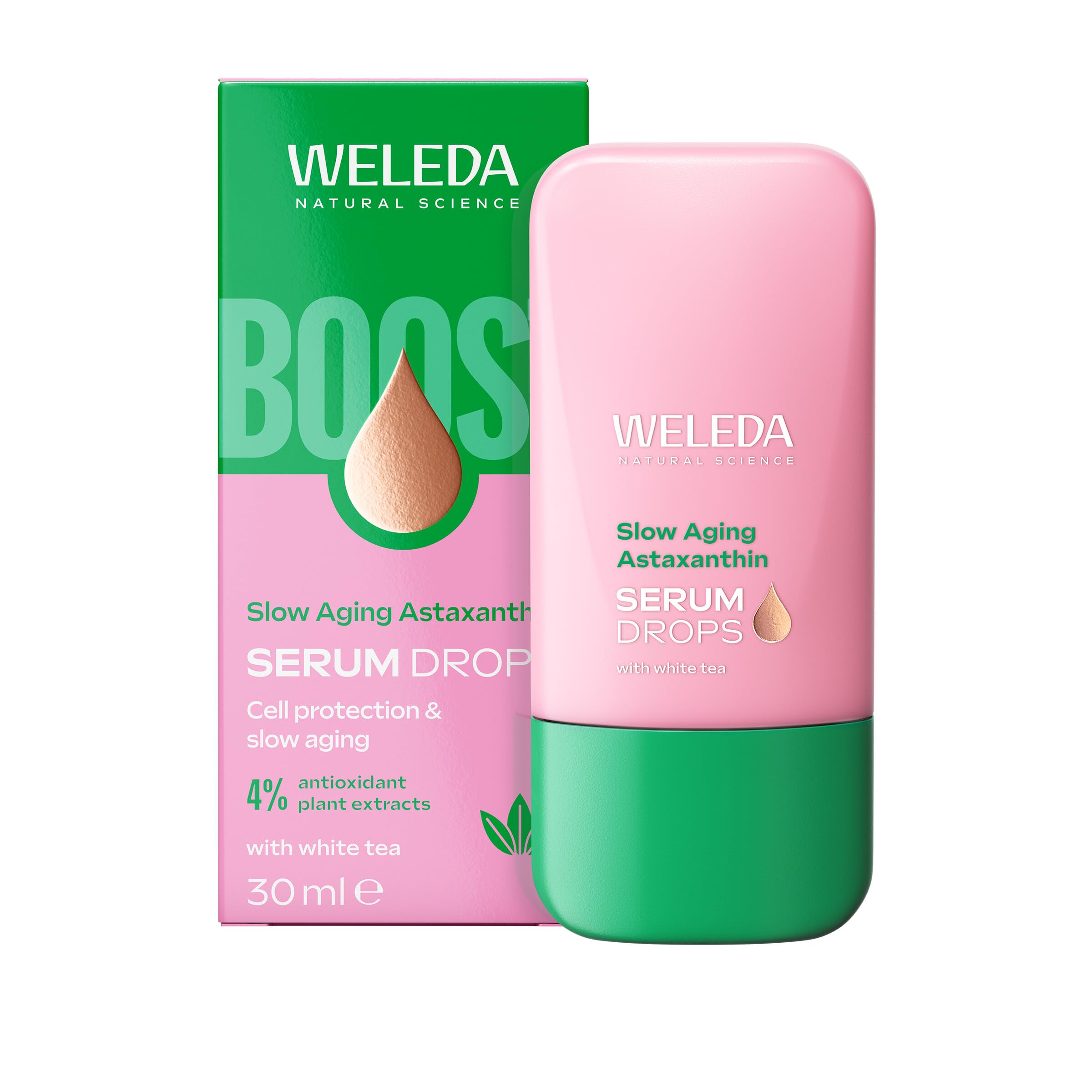 Weleda Slow Aging Astaxanthin Face Serum Drops with White Tea, Facial Serum with Antioxidant Plant Extracts, Cell Protection, Certified Natural, Vegan, 30ml