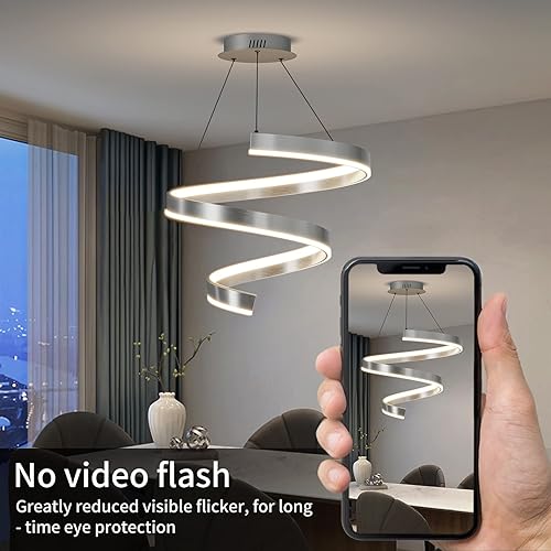 Miniatura 4 de Mikeru Lámpara LED moderna de 4 anillos, lámpara colgante de techo con control remoto 3000 K-6500 K, luz de temperatura de color ajustable para sala