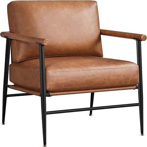 Yaheetech Accent Chair, PU Leather Living Room Chair Back Pillow