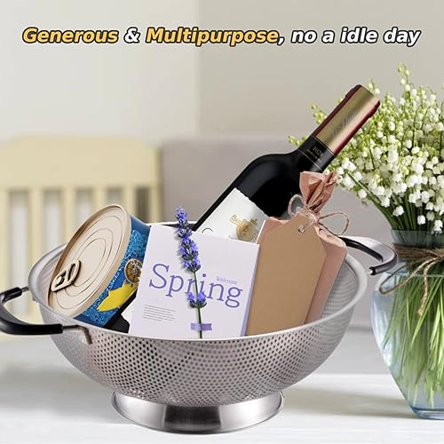 Miniatura 7 de Colador de 5 cuartos de galón, colador de acero inoxidable 188, mango de silicona, colador microperforado de fácil agarre, resistente y