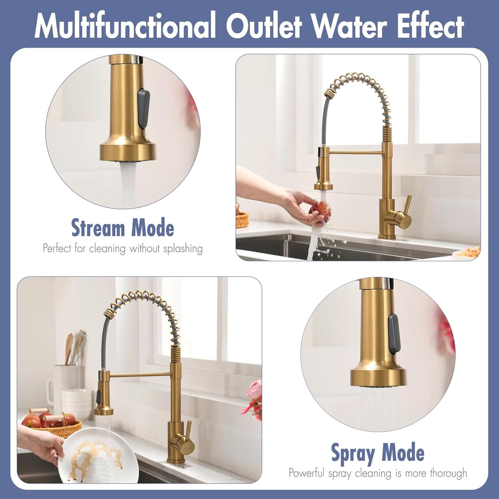 Fockety Rubinetto da cucina per, rubinetto per lavello in acciaio inox con getto d'acqua e modalità di spruzzo, tubo flessibile estensibile, resistente alla ruggine, ideale per lavelli,