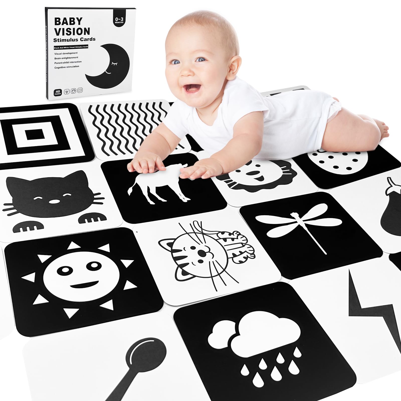 Chiluxendo 20 Stück Kontrastkarten, Schwarz Weiss Spielzeug, Neugeborenen Spielzeug, Kontrastkarte, 0-3 Monate Kontrastbilder Baby