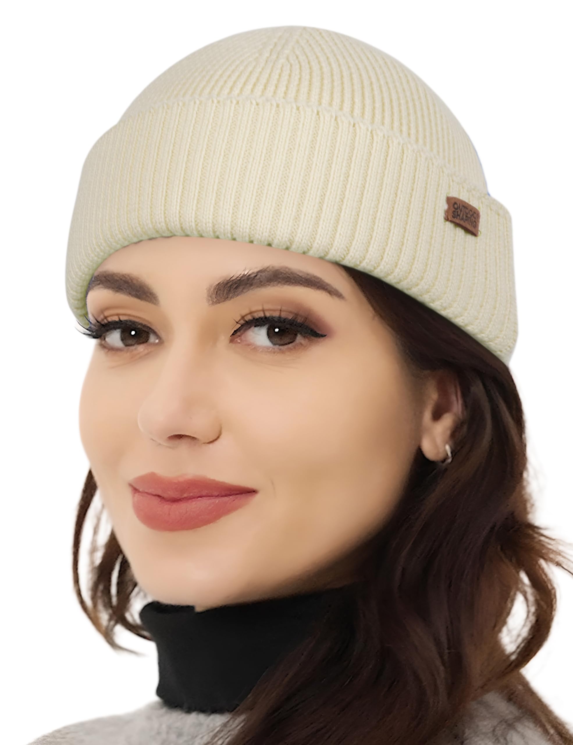 OUTDOOR SHAPING Merino Wool Short Fisherman Beanies for Men Women, Knit Cuff Trawler Beanie Cap, Winter Warm Daily Hat