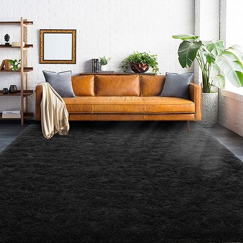 Miniatura 8 de ISEAU Alfombra Negra para Sala de Estar, Alfombra de Área Esponjosa de 5x8 Pies, Alfombras Carpetas Suaves Shaggy para Dormitorio, Alfombra Grande