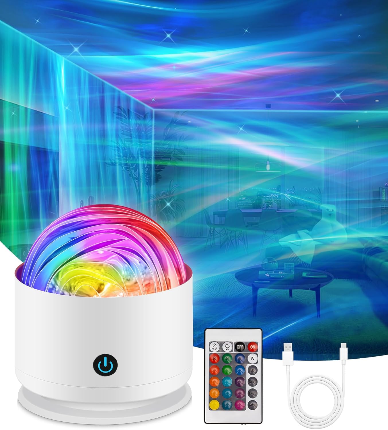 Linniw White Northern Lights Projector Light, Rechargeable Galaxy Projector Northern Light Lamp With Remote Control, 16 Colors & 4 Lighting Modes Night Light Projectors For Bedroom Party Game Rooms