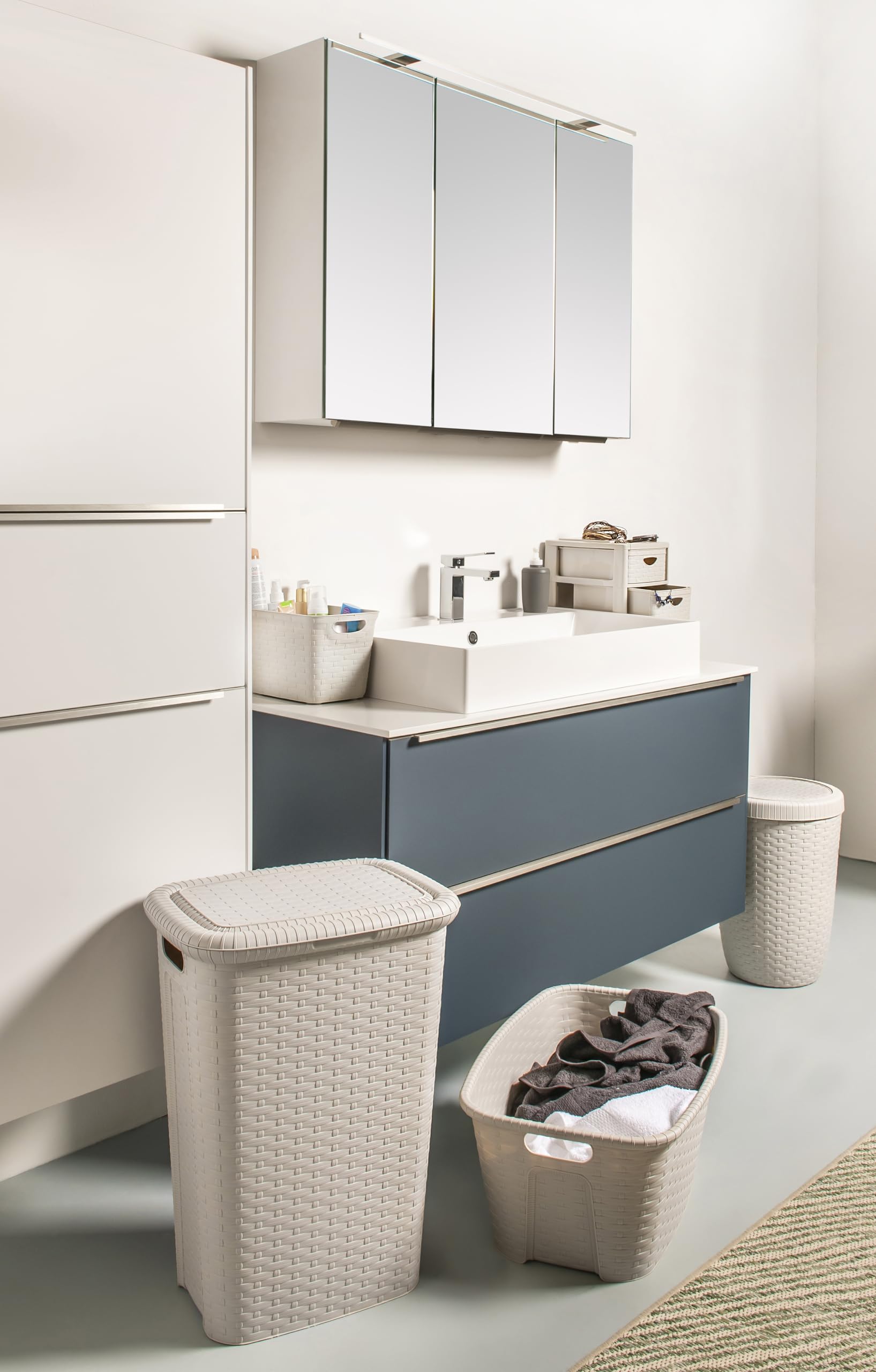 Panier à Linge 35L Blanc Aspect Osier Tressé - Fabriqué En France - M Home By Mazzei Mondex