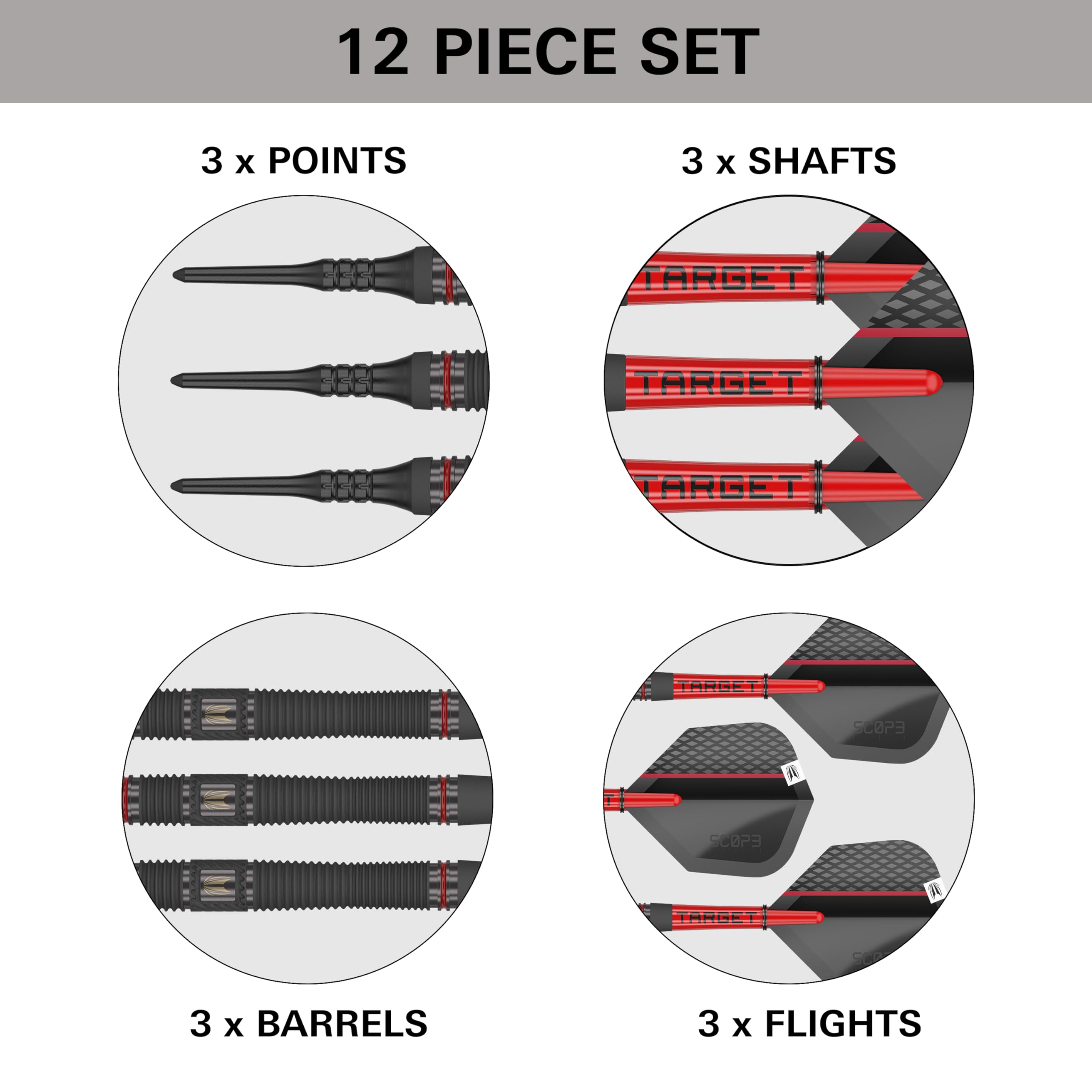 Target Darts Scope Dartpfeile mit Kunststoffspitze, 90% Wolfram | Rote & Schwarze Dart Pfeile mit Pixel-Spitzen, Dartpfeile für Elektronische Dartscheibe| Barrel 10/11 – 18G/19G/20G/21G