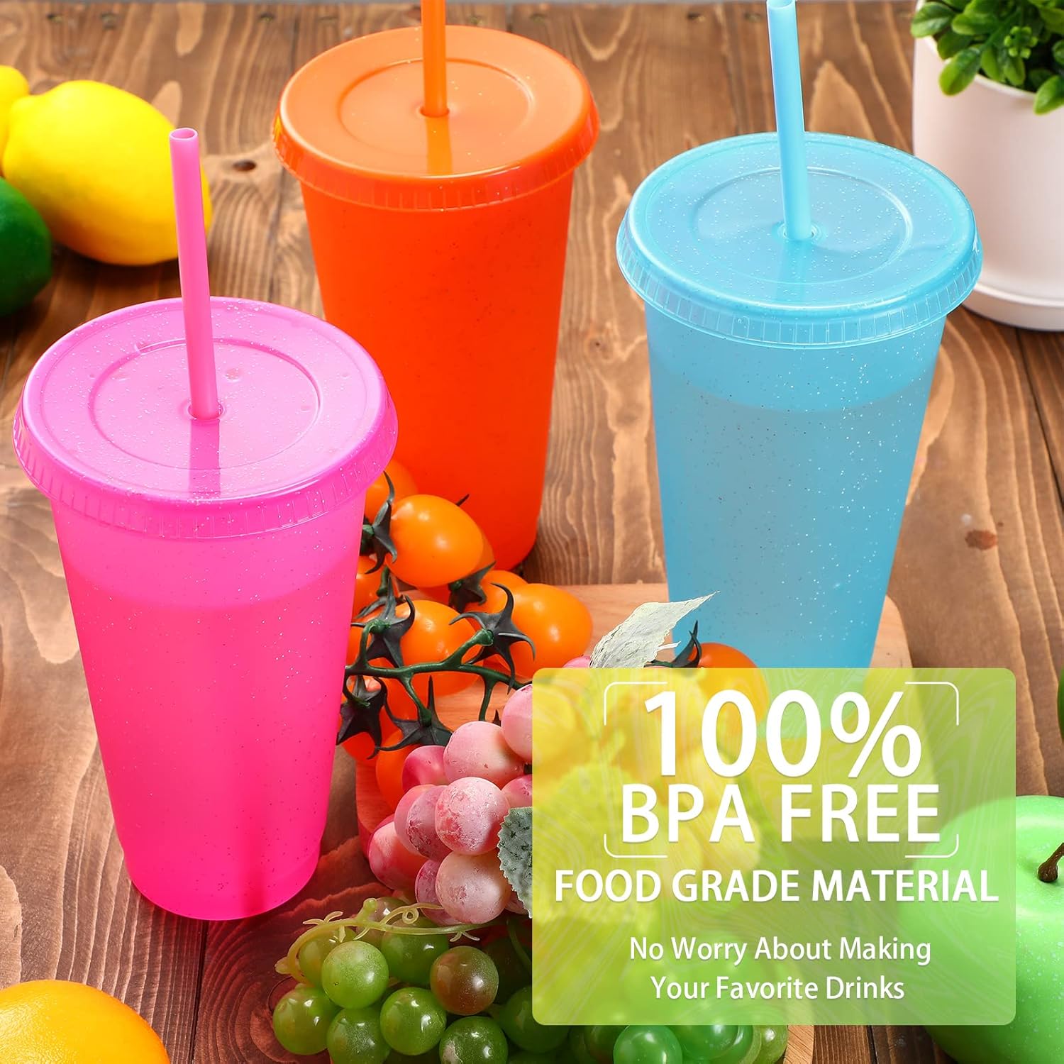 honeydak 15 pack tumbler with straw and lid bulk cups for gifts glitter plastic coffee cups 24-27 oz reusable water bottle iced coffee travel mug party favors for birthdays travel (cute colors) cute colors 15