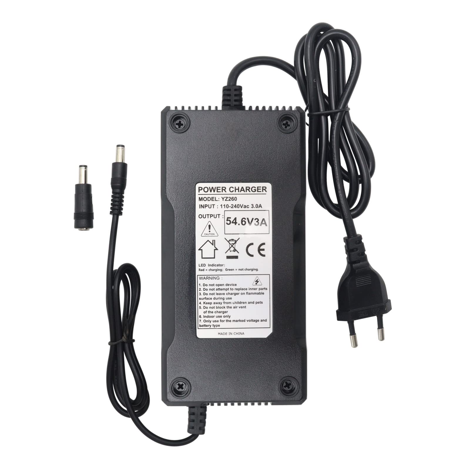 54,6 V 3 A fuente de alimentación cargador para baterías de litio 13S 48V 5,5 mm x 2,1 mm conector redondo con 5,5 mm x 2,5 mm