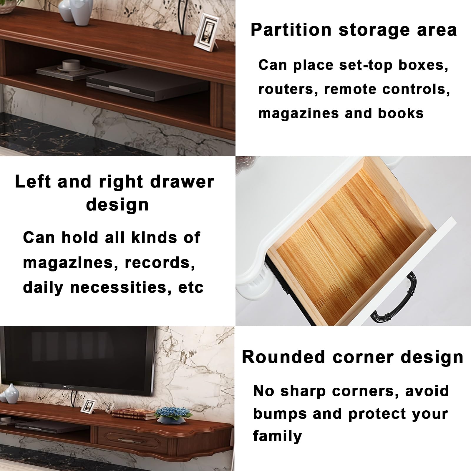 Mobile TV sospeso moderno con ante e cassetti, console di intrattenimento lucida per soggiorno e camera da letto, gestione dei cavi, montaggio a parete, 160 cm, design bianco