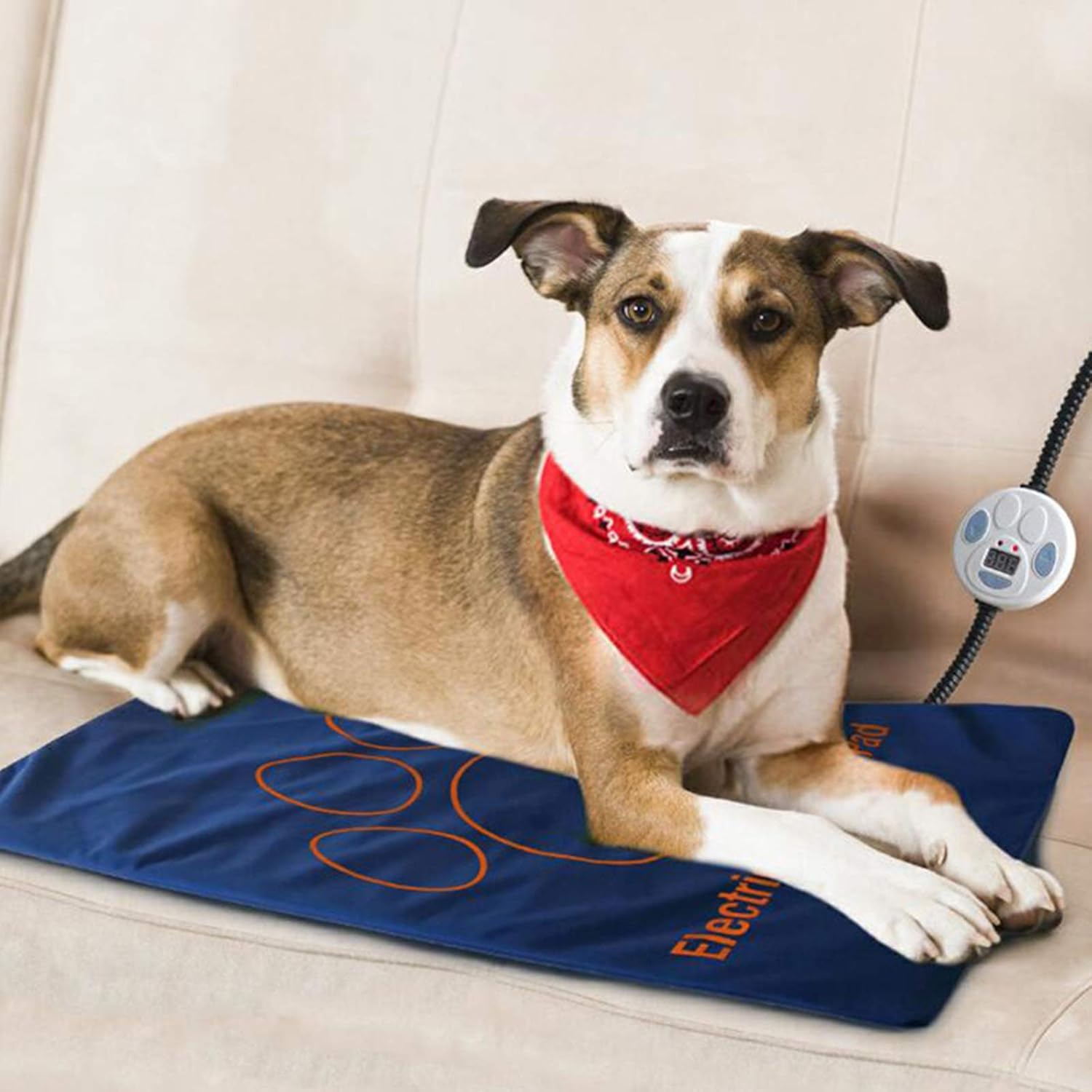 Pet Heating Pad 12V Safe Electric Dog Cat Heating Pad with 7 Level Adjustable Temperature, Chew Resistant Cord, Soft Removable Cover for Small Medium Pet Cat Puppy Dog Bed