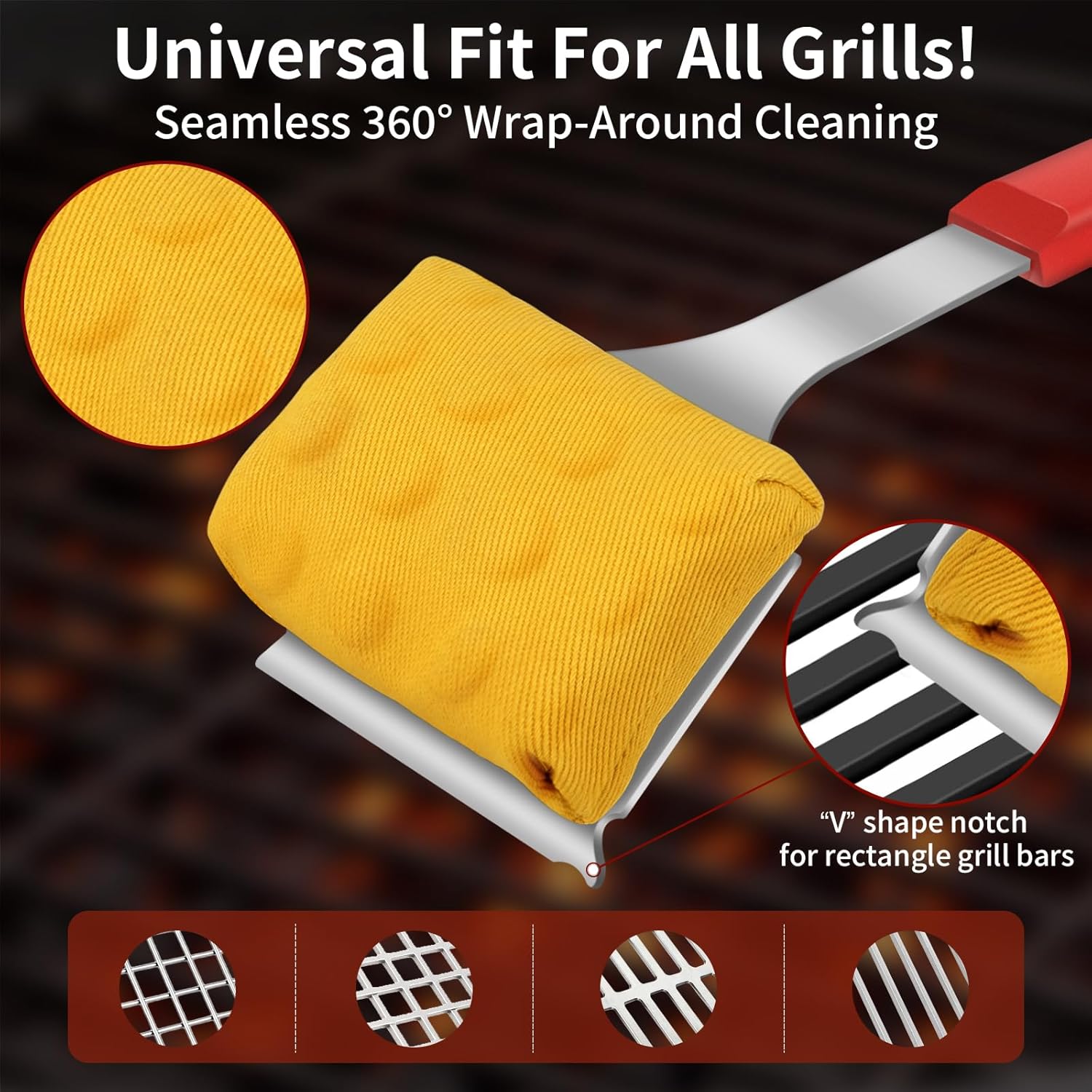 FLYSH Grill Brush Bristle Free, Grill Cleaning Brush with Scraper & Steam, 3-in-1 Set 2 Replaceable Heads for Outdoor Grill, Safe BBQ Grill Cleaner Brush for Cast Iron, Stainless Steel Grates&More