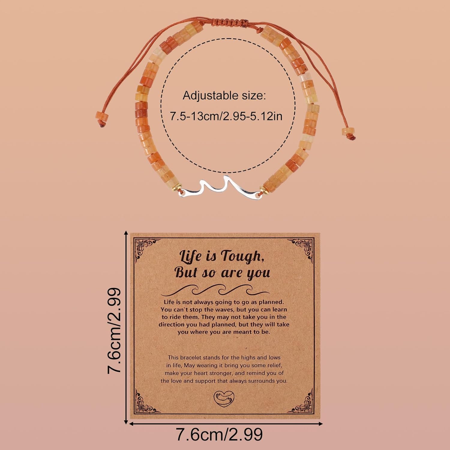 Get Well Gifts for Women, Inspirational Nature Wave Bracelets Natural Stone Bead Bracelets Cheer Up Encouragement Gifts Life Is Tough But So Are You Recovering Jewelry for Friends - Image 2