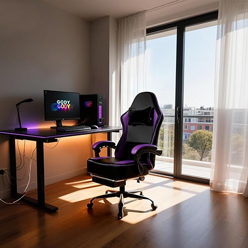 Miniatura 9 de Silla de escritorio de oficina con soporte lumbar de masaje, silla ancha de computadora para personas pesadas, sillas de videojuegos para deportes