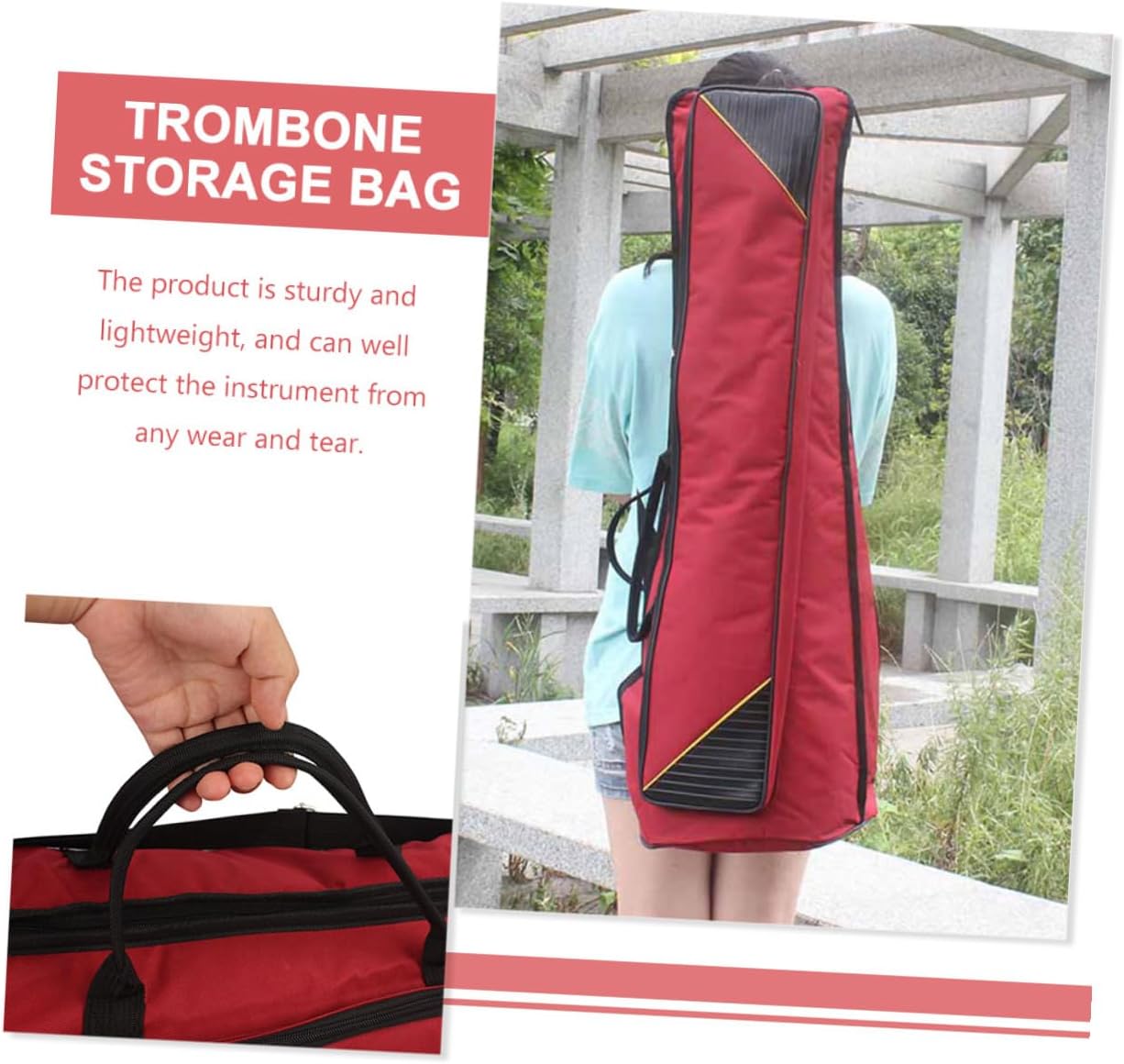 Waterproof Oxford Cloth Thickened Trombone Case Red Portable Trombone Carrying Bag Instrument Storage Pouch for Travel and Gig