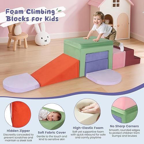 Miniatura 191 de Lischwert Bloques de escalada de espuma, juguetes de escalada suaves para niños pequeños, juego de espuma de 9 piezas para gatear y escalar con Verde