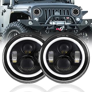 7 Inch 2Pcs 120W Round Headlights with DRL High/Low Beam Replacement for Jeep for Wrangler JK LJ CJ Hummer H1 H2, LED Headlamps for Unlimited JKU Peterbilt Ford H6024 Headlights.