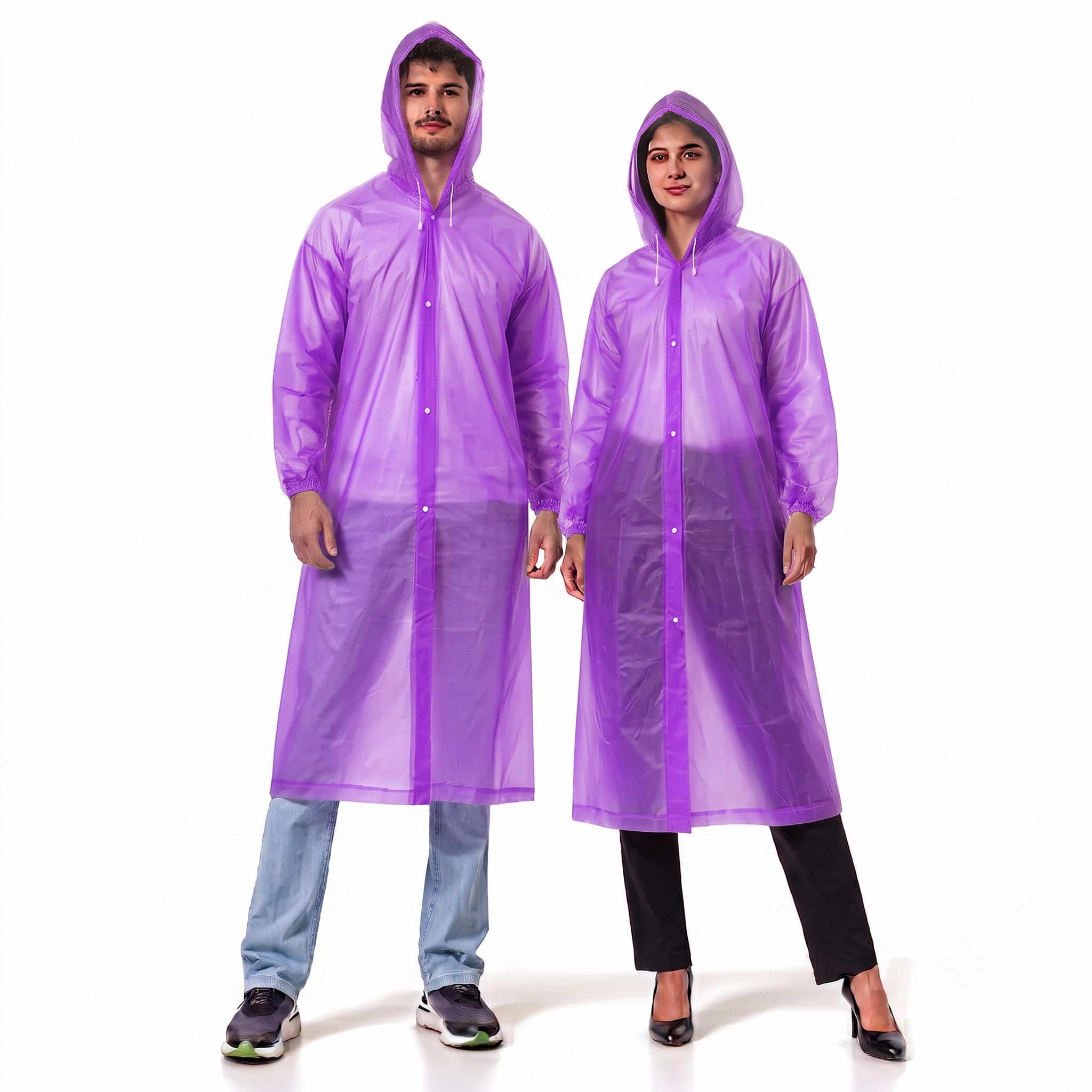 EVA Reusable Raincoat with Hood - Pack of 1 | Elasticated Full Sleeves Outdoor Waterproof Raincoat for Men & Women | Rainwear | Button Closure | Knee Length | Universal Fit-image-11