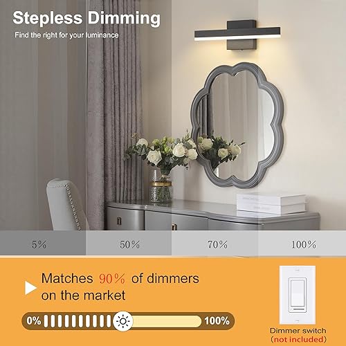 Miniatura 5 de Lámpara de tocador de baño negra de 15.75 pulgadas, 12 W regulable 5CCT LED moderna lámpara de baño sobre espejo - Certificado ETL