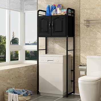 SBCC Multifunctional Flip-top Washing Machine Storage Rack, Balcony Bathroom Laundry Room Cabinet Storage Cabinet with Cabinet Door Color D