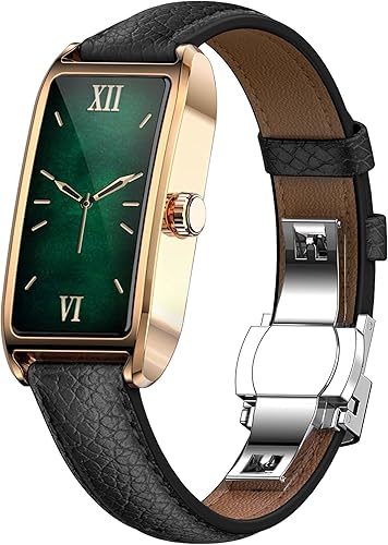 Amoled Laies - Reloj inteligente para mujer, reloj inteligente con correa de piel, monitor de ritmo cardíaco, estrés, sueño, 12 modos deportivos,