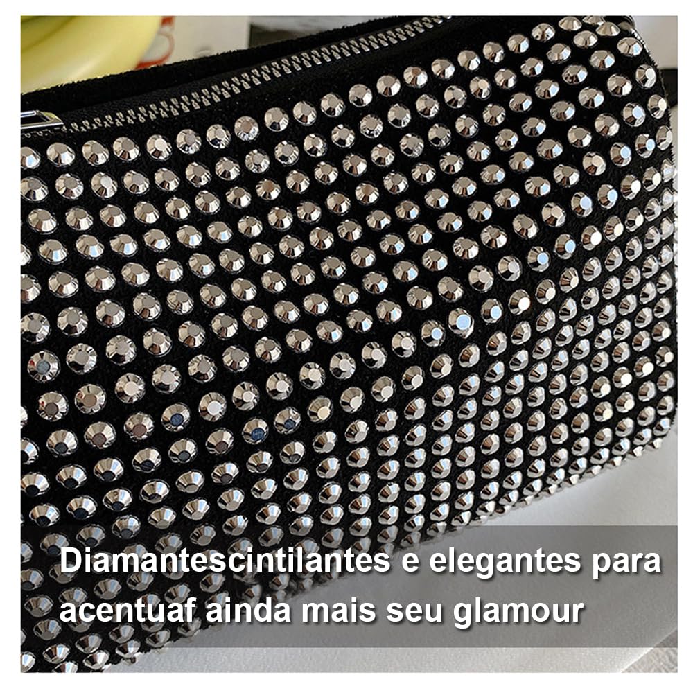 Bolsa de Ombro Feminina com Cristais, Alça Removível e Corrente, Preta em promoção! Veja a oferta e mais achadinhos de Bolsas 5 Hoje é o melhor dia para comprar Bolsa de Ombro Feminina com Cristais, Alça Removível e Corrente, Preta com aquele preço maroto! Promoção! Aproveite a oferta! 5