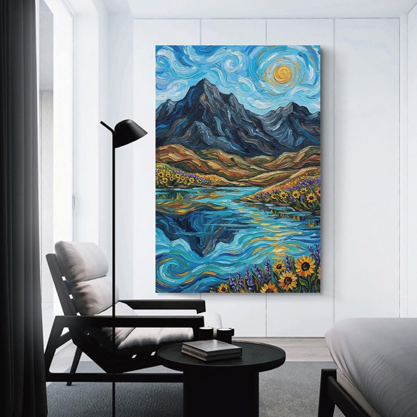 Junmoney Decorative Wall Artwork Impressionistic Mountain Landscape with Lake, 24x36inch(60x90cm), for Living Room, Bedroom Or Apartment Walls, Decorative Artwork for Empty Walls