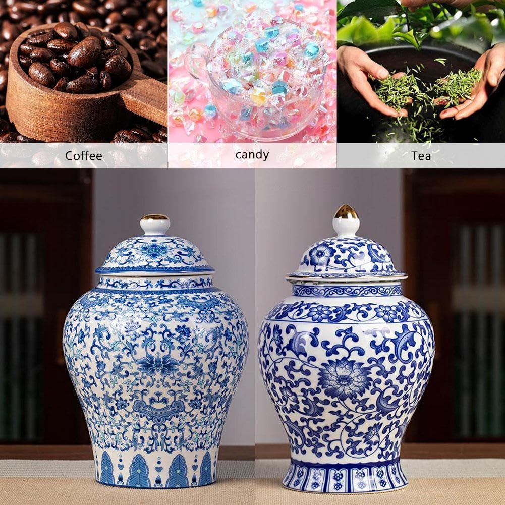 Ingwergläser Porzellan Tee Aufbewahrung Dekorative Keramikdose mit Deckel Chinoiserie Stil Dekor Blau Weiß Vase für Wohnzimmer Schlafzimmer