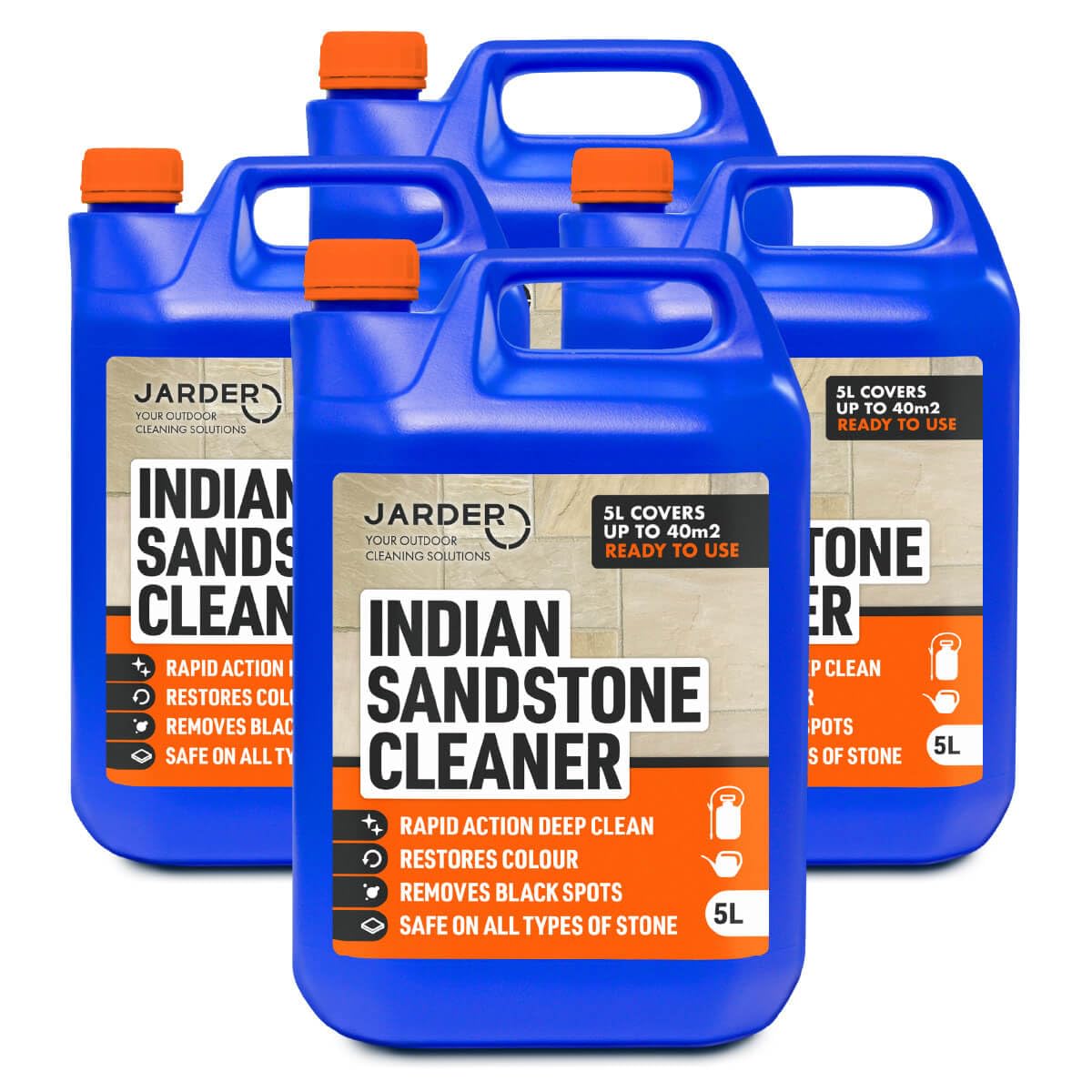 Jarder Indian Sandstone Cleaner 4 x 5L – Removes Dirt, Grime, Algae, Mould, and Black Spots, Restores Colour, Safe on All Stone Types