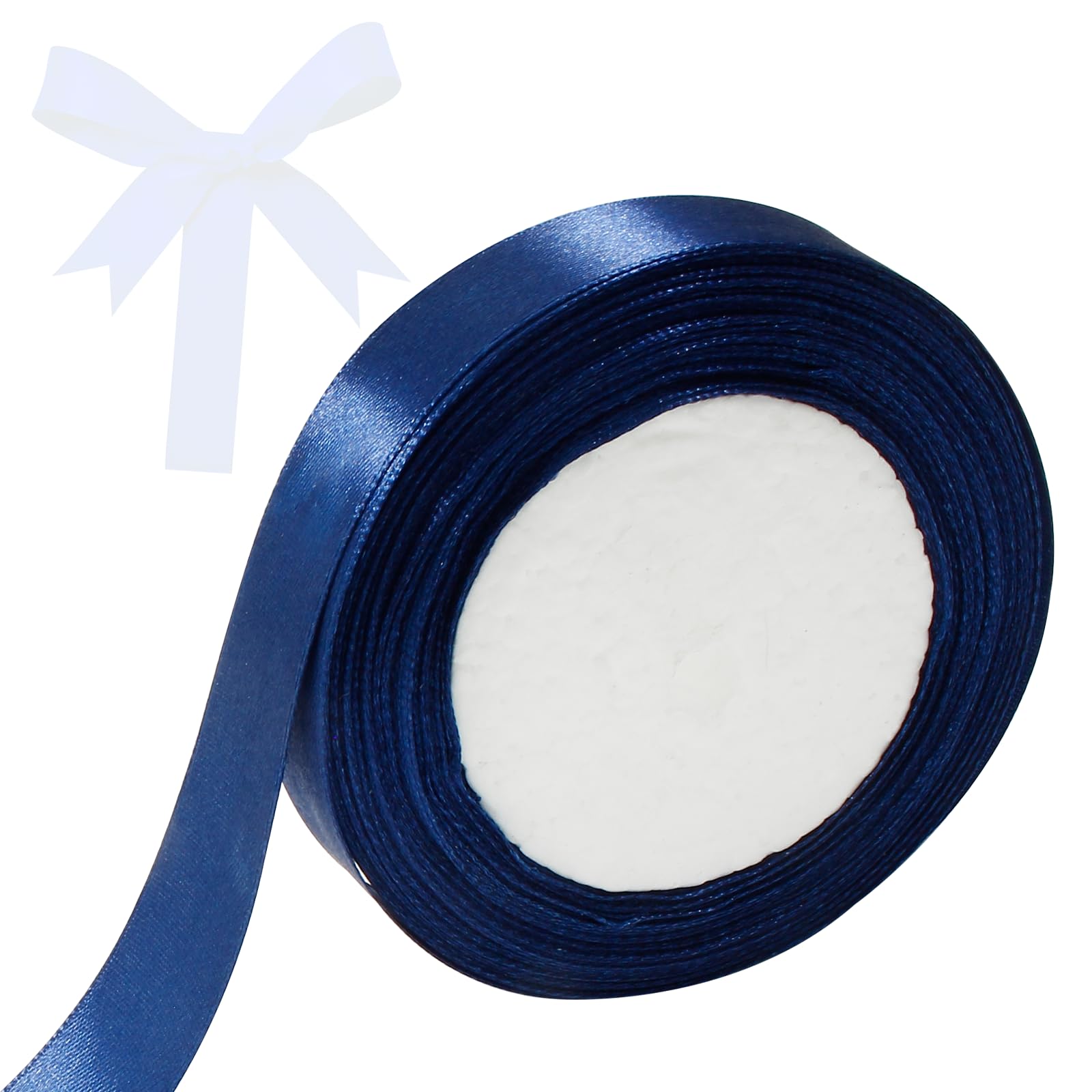 Qjaiune Navy Blue Satin Ribbon - 1 Inch x 25 Yards, Wedding Bouquet Ribbon, Silk & Polyester Shiny Fabric for Hair, Gift Wrapping, Flower Bouquet, Crafts, Sewing