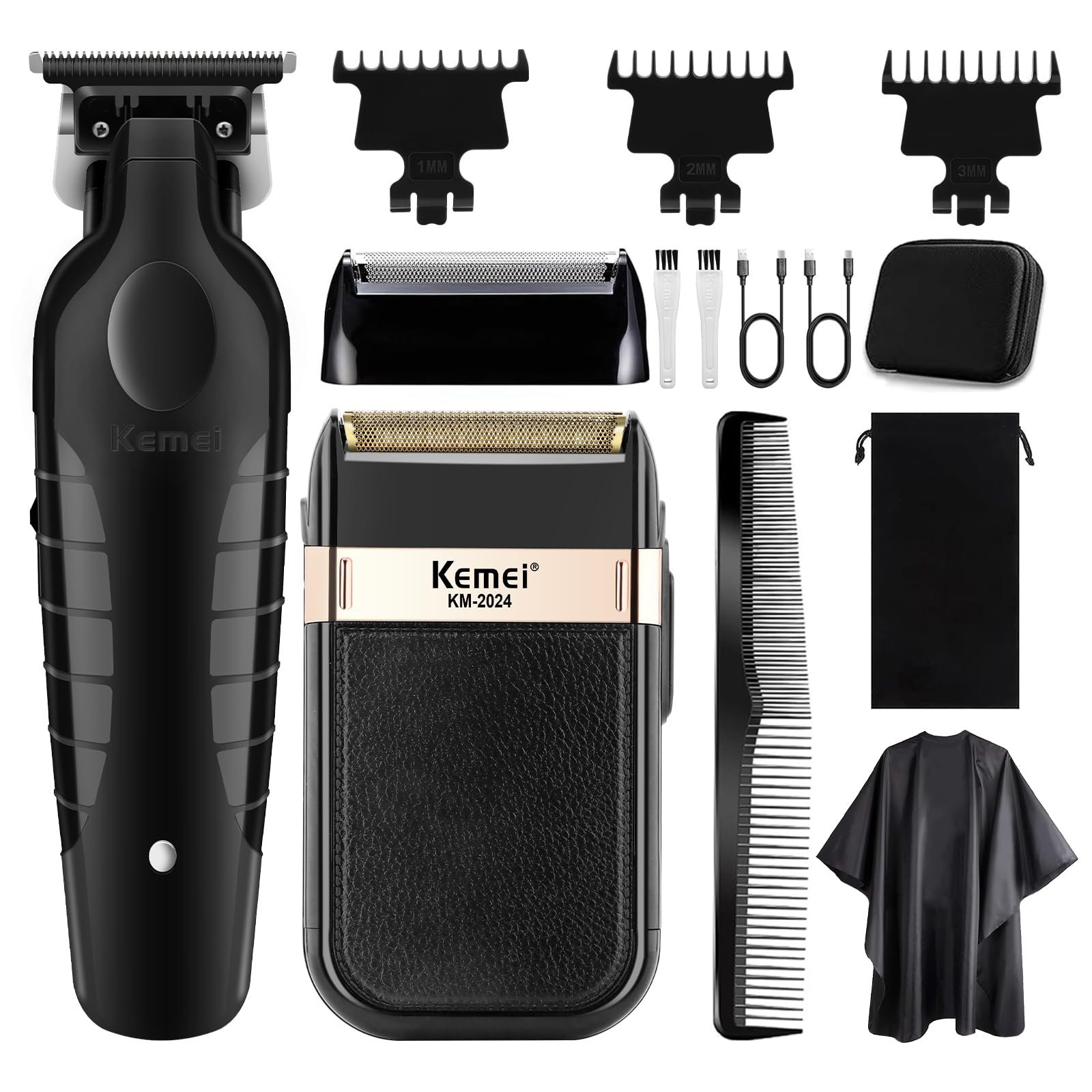 KEMEI Juego de cortadoras de pelo profesionales y afeitadoras de aluminio, cortadoras de pelo eléctricas para hombres, afeitadoras eléctricas inalámbricas para hombre, recortadora de pelo con hoja en