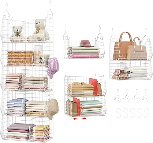 Estantes colgantes de armario extra grandes de 5 niveles con divisor, 2 pares de ganchos, 16.5 pulgadas de largo x 11.8 pulgadas de ancho x 51.4