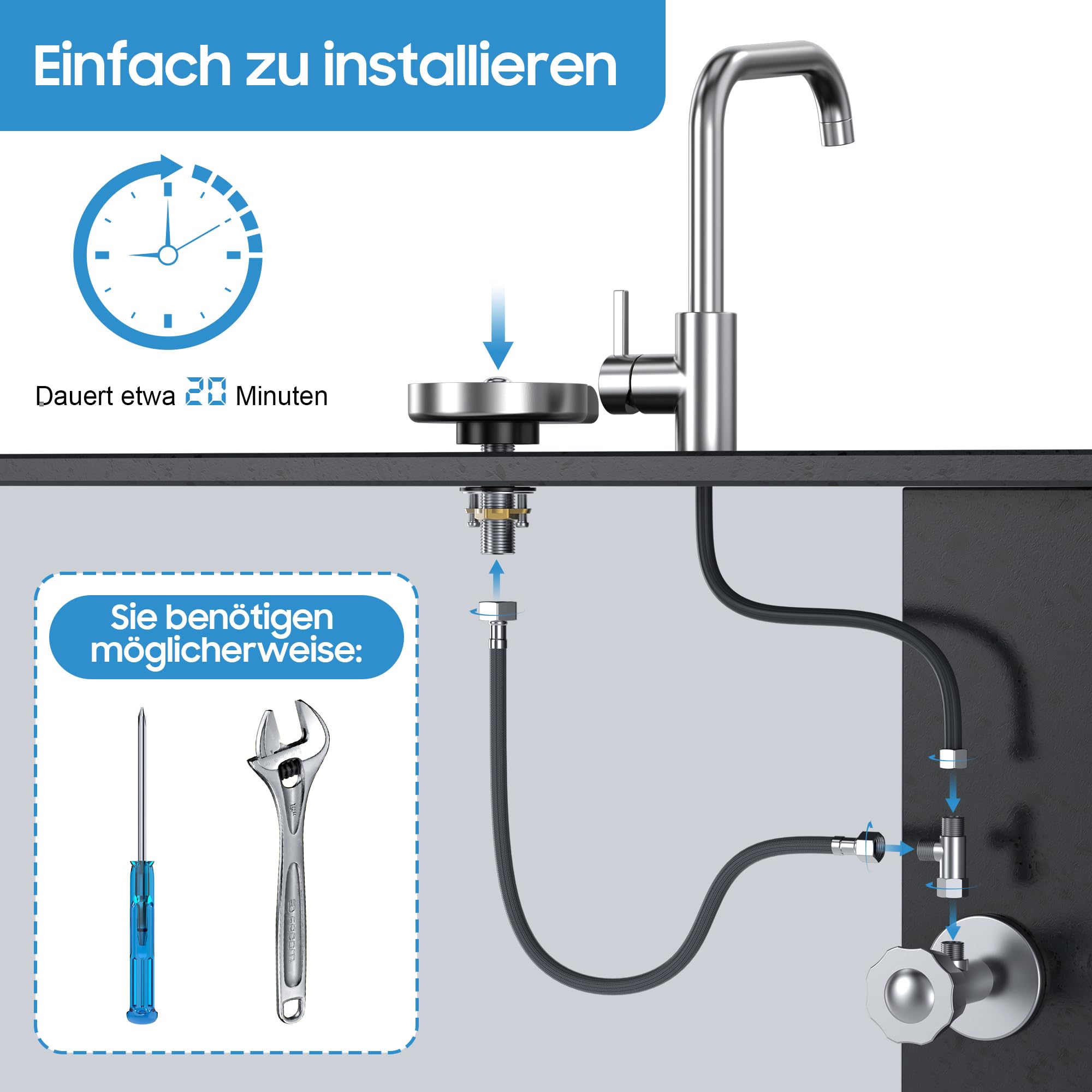 Gläserspüler für die Küchenspüle, Hochdruck-Flaschenreiniger Edelstahl Gläserspüler für dieKüchenspülmaschine, Metall-Tassenreiniger mit gebürsteter Oberfläche, einfache DIY-Installation