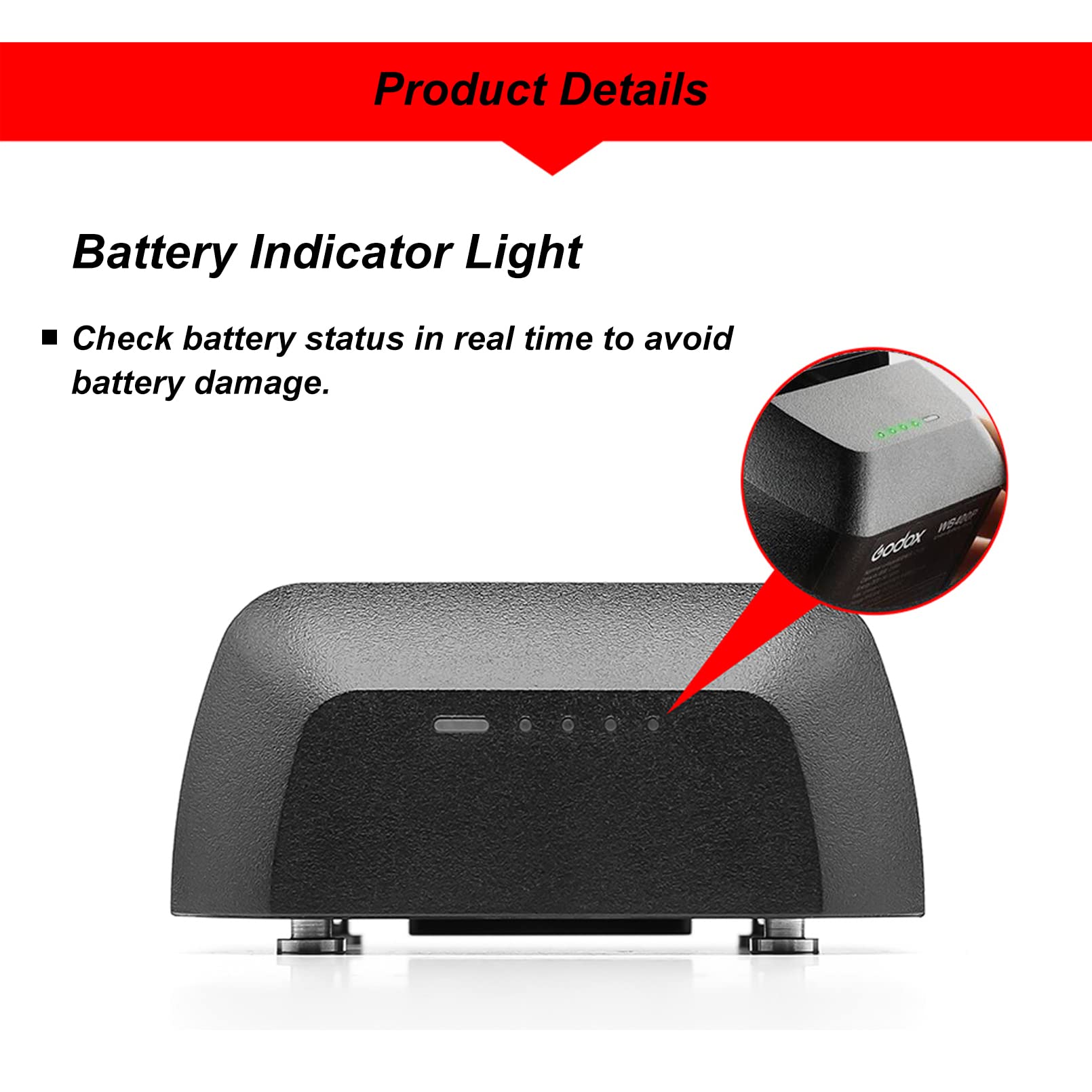 GODOX WB400P Batterie au Lithium de Remplacement pour Godox AD400 Pro Flash, 21.6V/2600mAh 56.16Wh Batterie de Réserve, Batterie Li-ION Rechargeable pour Godox AD400Pro Flash de Studio