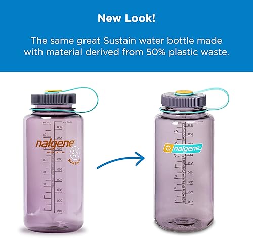 Miniatura 10 de Nalgene Sustain Tritan Botella de agua sin BPA hecha con material derivado del 50% de residuos plásticos, 32 onzas, boca ancha, gris con tapa negra