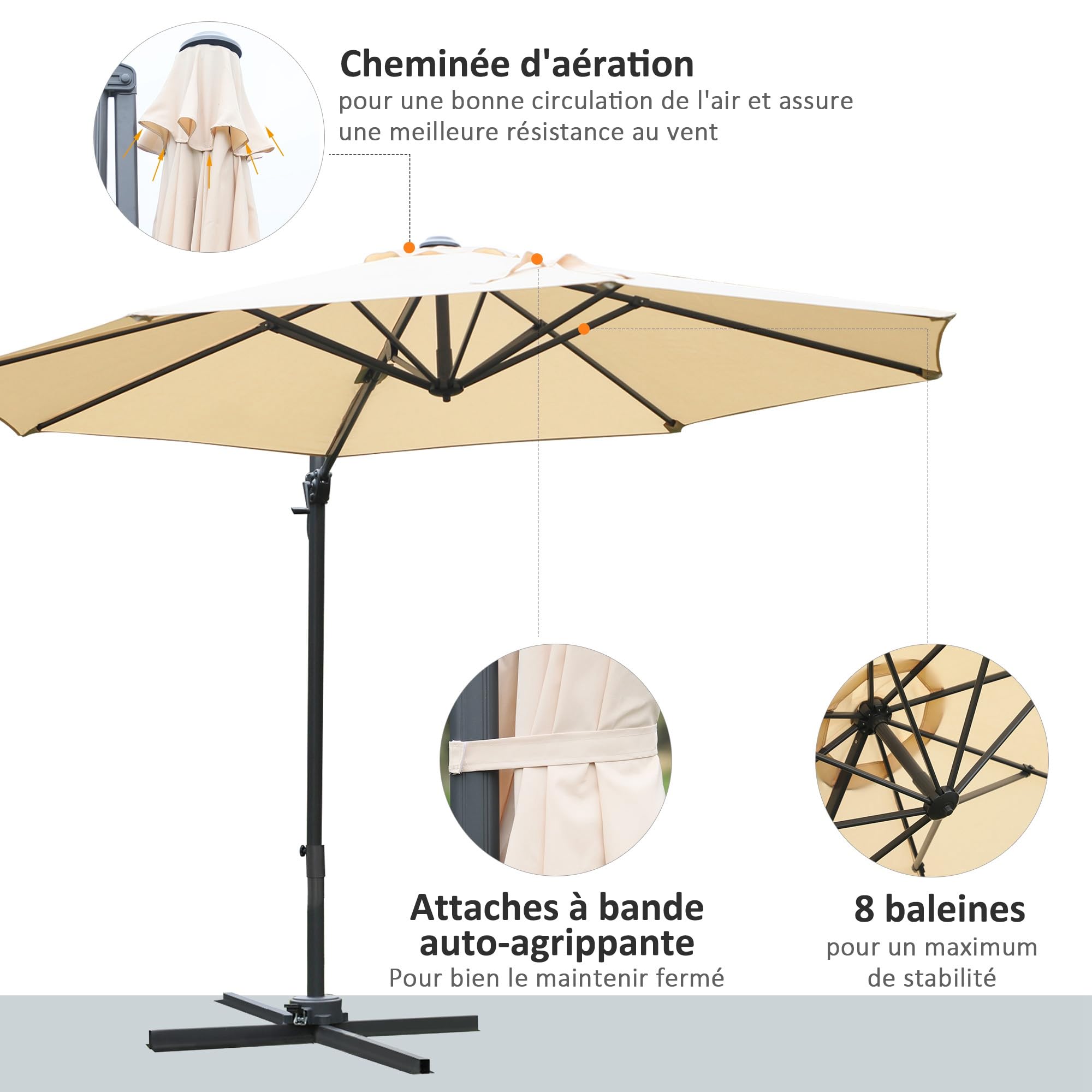 Outsunny Parasol Déporté Octogonal Inclinable