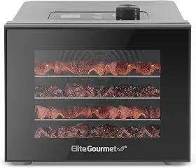 Elite Gourmet Desidratador de alimentos, bandejas de aço inoxidável, desidratador de alimentos, controles de temperatura ajustáveis, ervas secas, lanches de frutas e vegetais