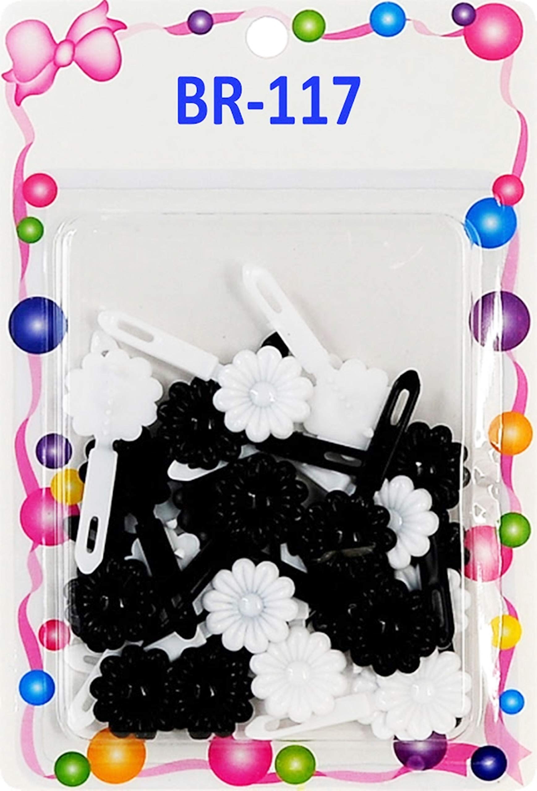 Tara Girls Super Cute Self Hinge Plastic Mulit Design Hair Barrettes Selection. 36pc Sunflower(Black and Whtie). Flower