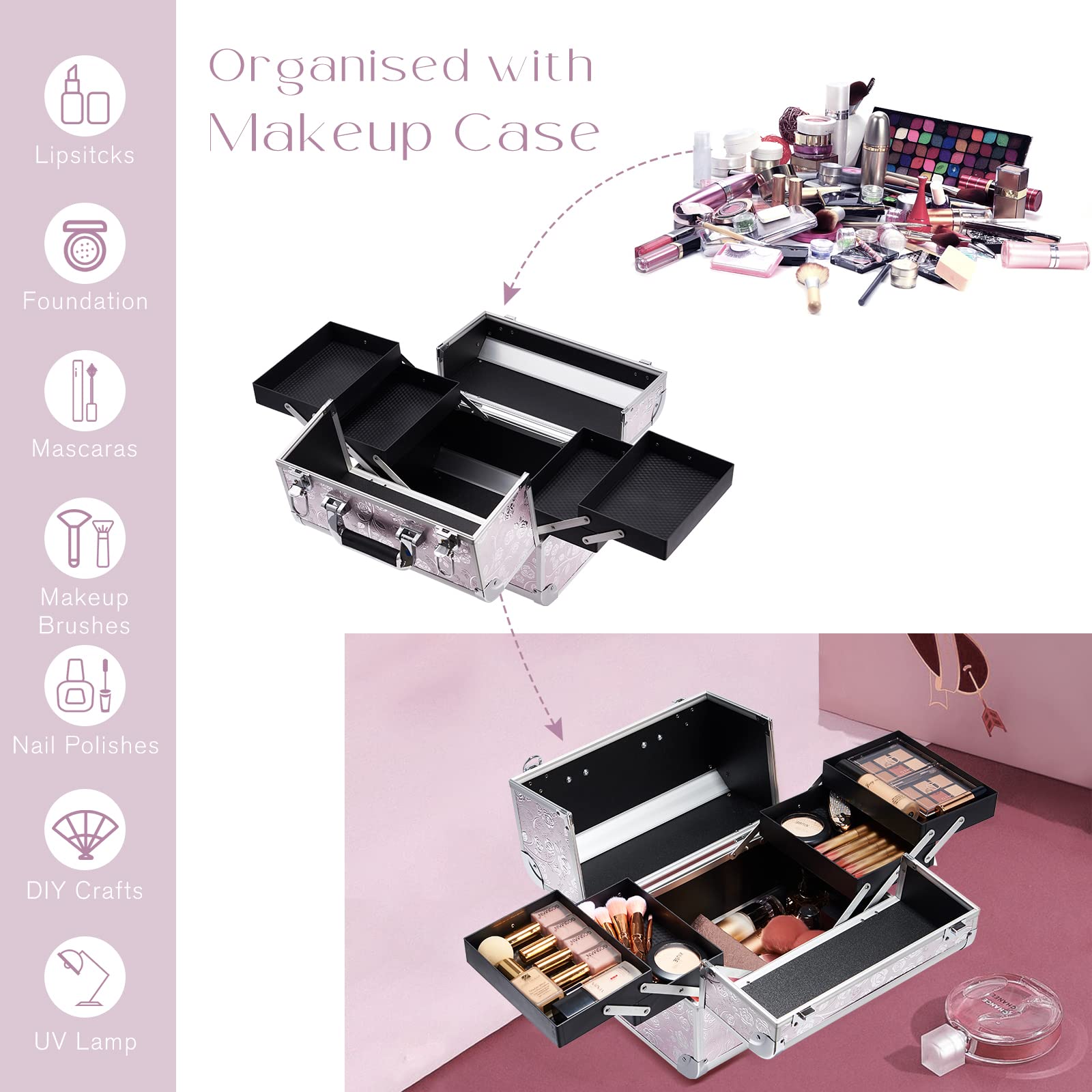 Alu Beauty Case Kosmetikkoffer Make-up Aufbewahrung Rosa