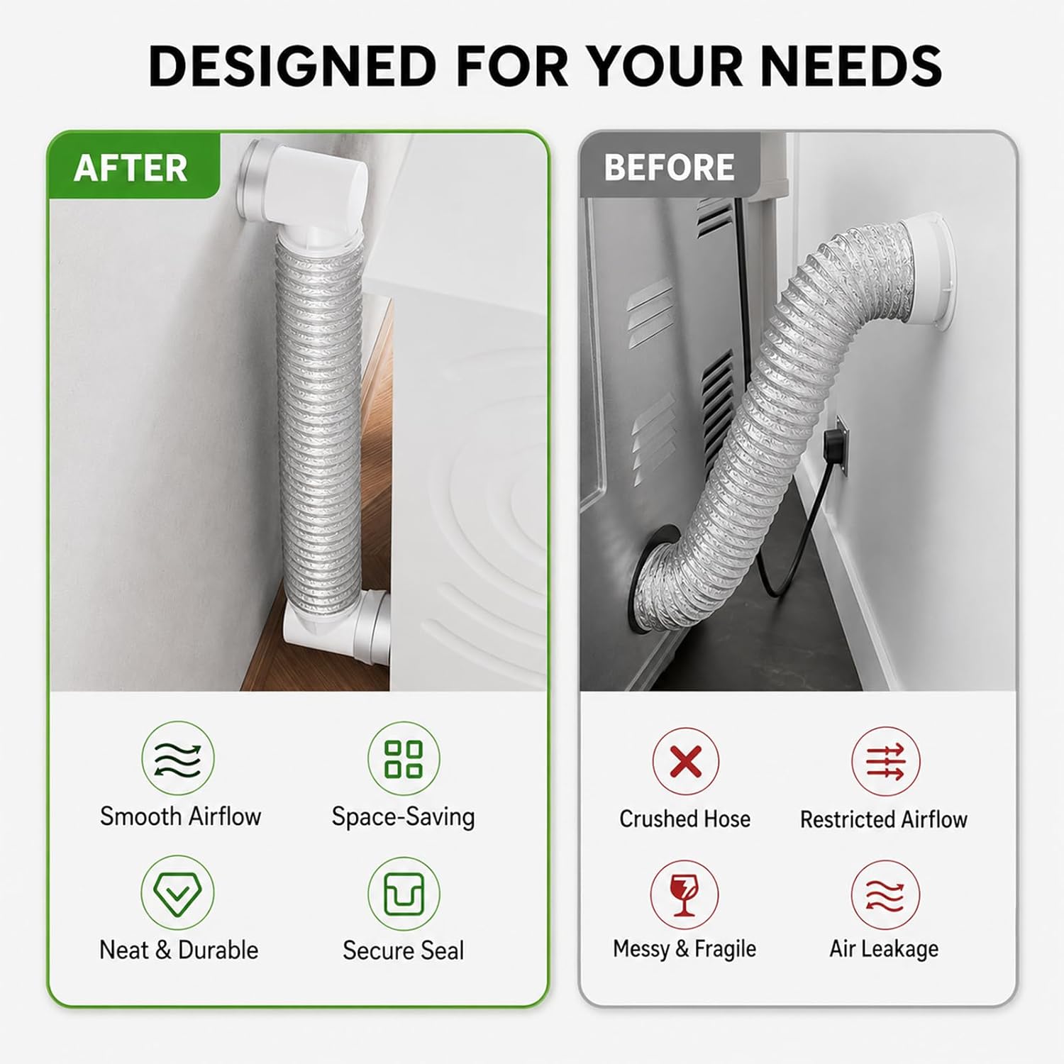 Dryer Vent Hose Kit for Tight Space, 4 Inch x 6.6 Ft, 5-Layer No-PVC Aluminum Foil Duct (Up to 480°F/250°C), with 2x ABS 90° Elbows (Up to 212°F/100°C), Airtight Sealing, Easy DIY Install