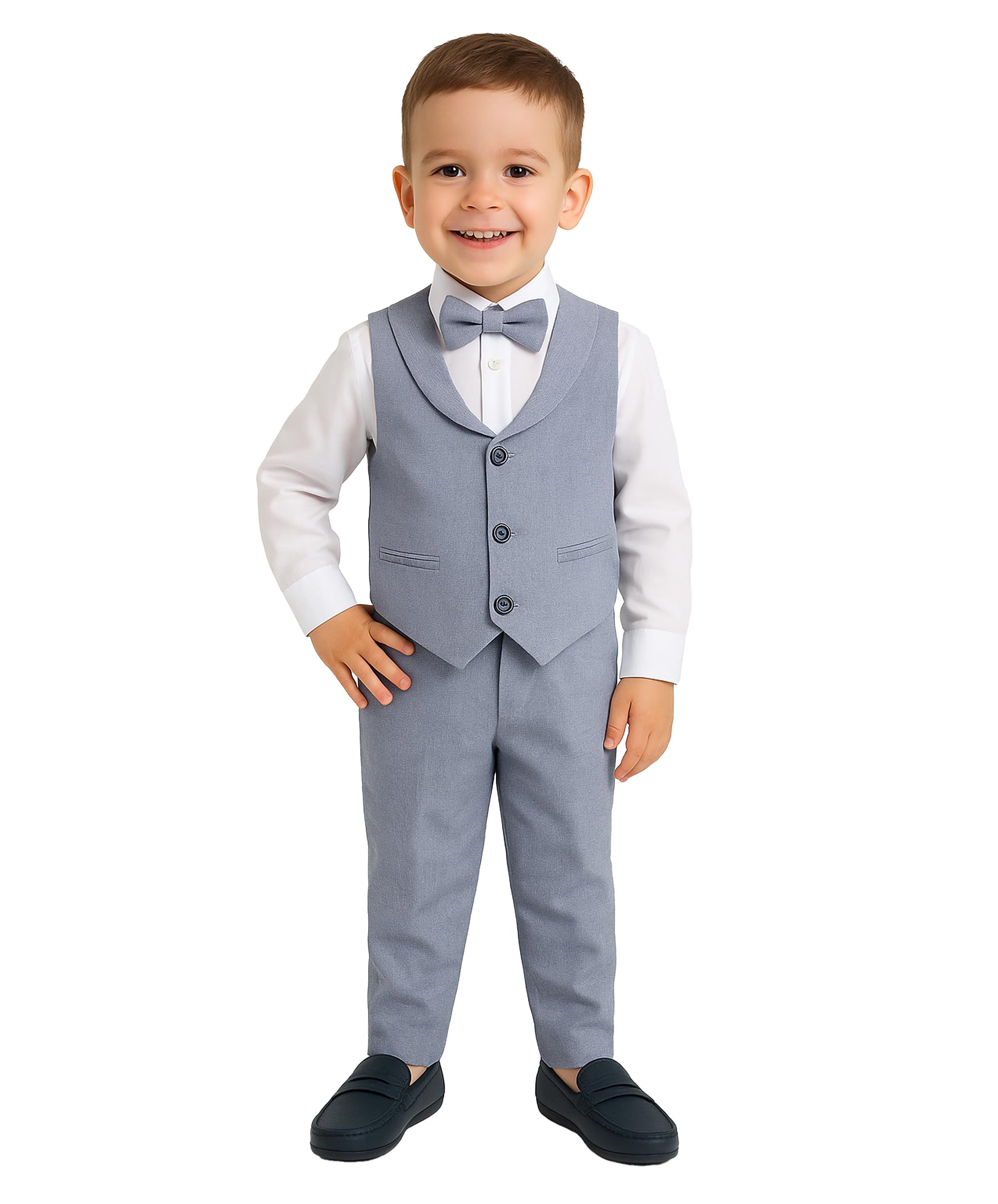 SIRRI Costume gilet pour bébé garçon, en coton et lin, ensemble formel de 4 pièces pour mariage et anniversaire